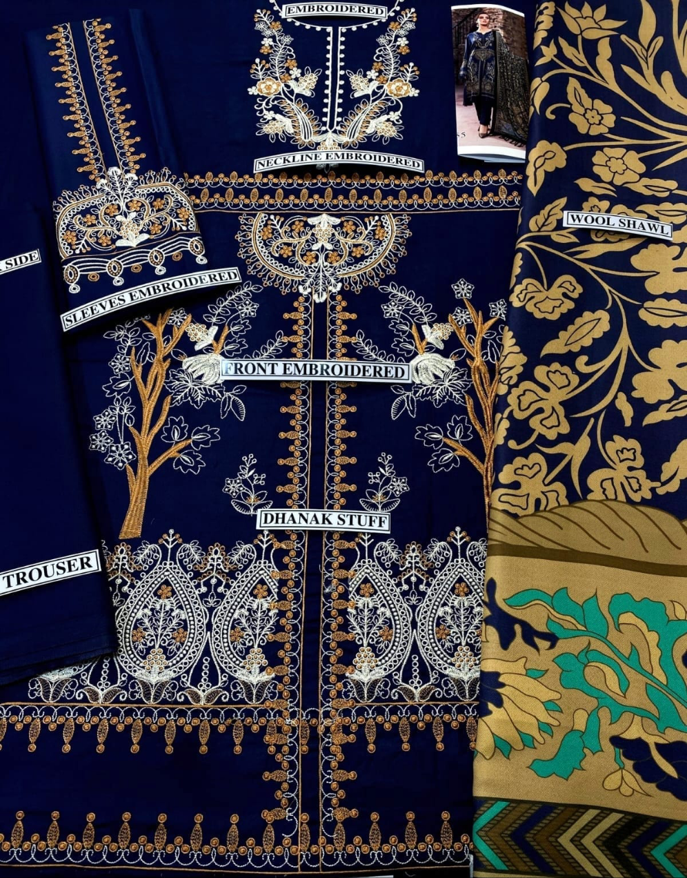 Maria.B D # 107 - 01 | 3PC Luxury Dhanak | printed wool Shawl