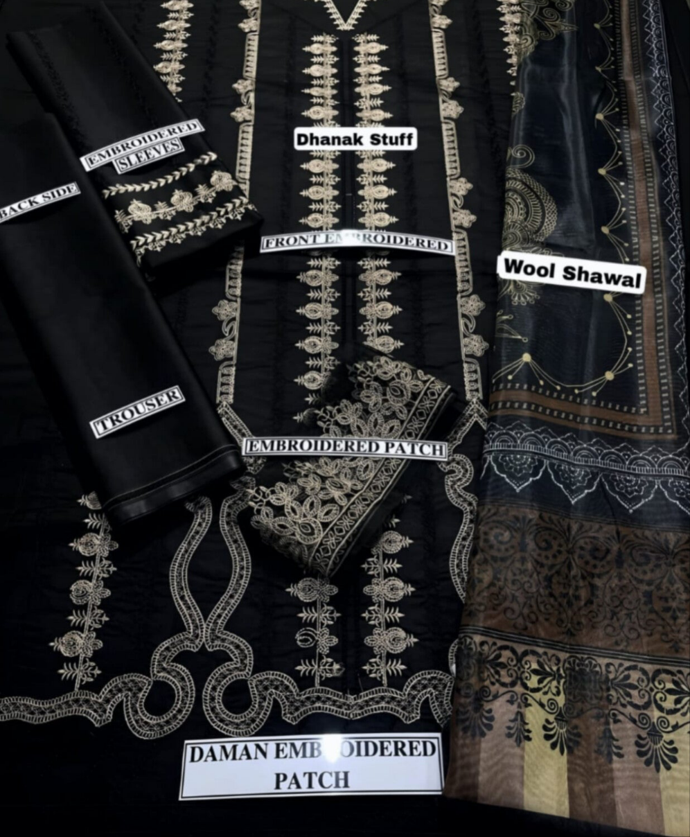 Maria.B D # 105 - 01 | 3PC Luxury Dhanak | printed wool Shawl