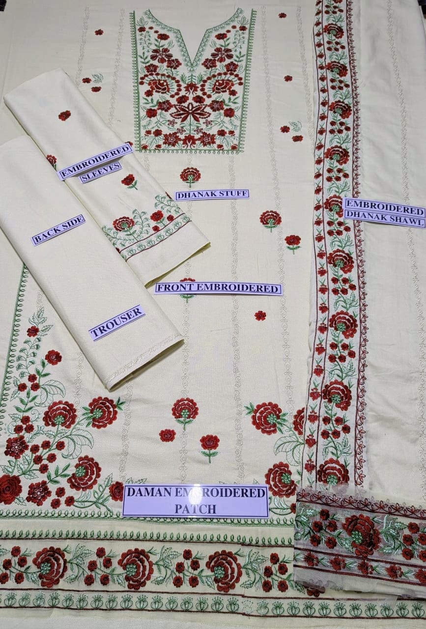 Khaadi D # 173- 01 | 3PC Luxury Dhanak | Dhanak Embroidered Shawl