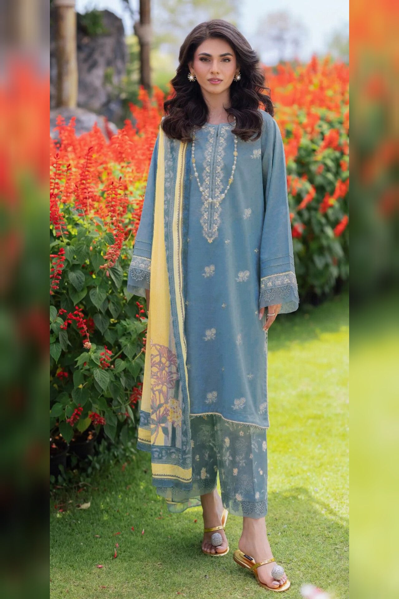 Edenrobe D # 73 - 01 | 3PC Luxury Dhanak | Dhanak Shawl