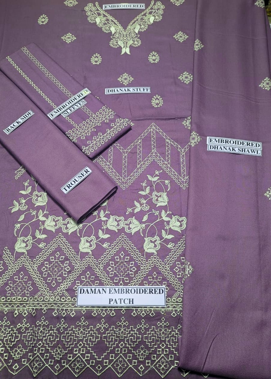 Iznik D # 168- 01 | 3PC Luxury Dhanak | Dhanak Embroidered Shawl