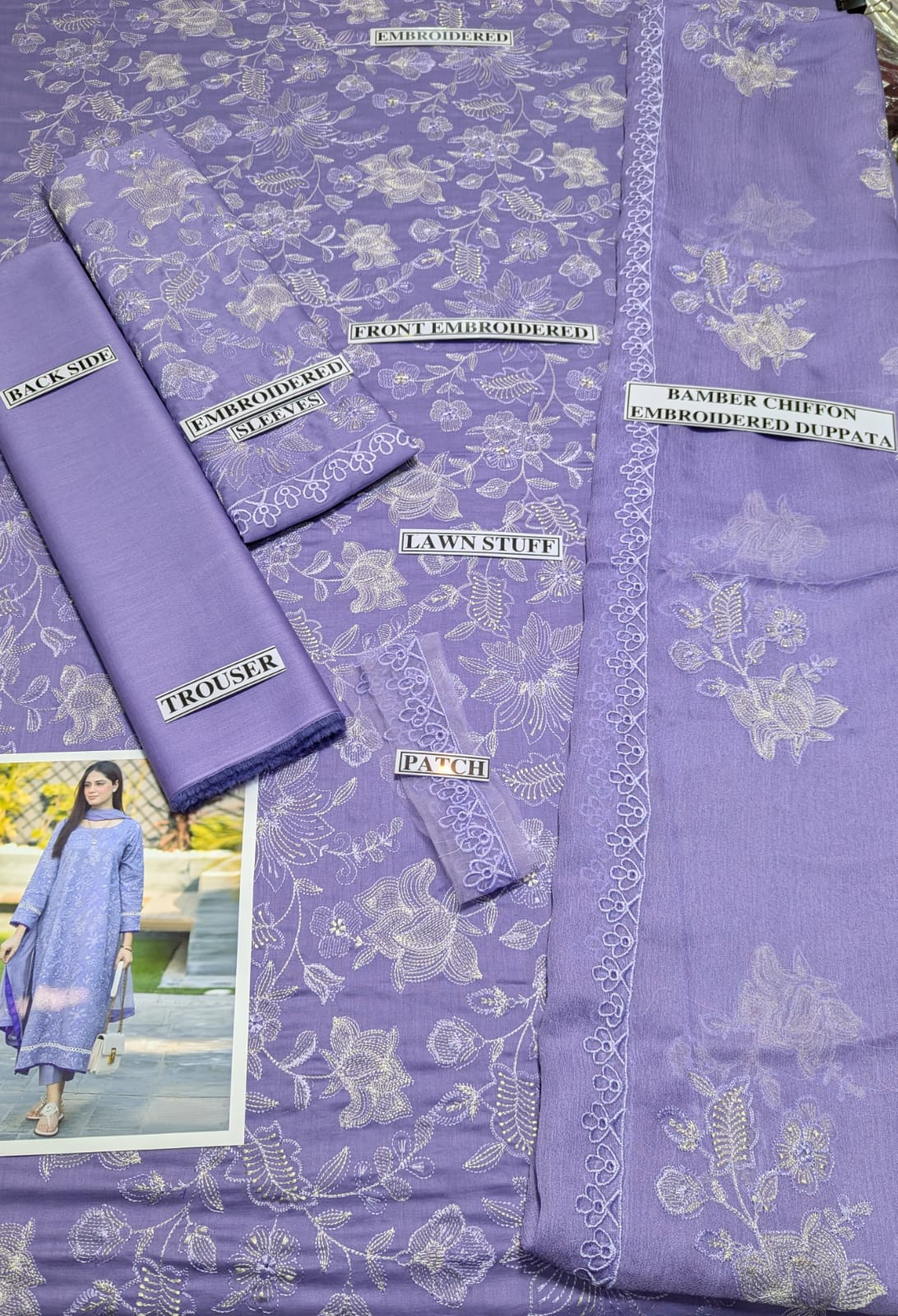 Bareeze D # 230 - 01 | 3PC Luxury Lawn | Embroidered Bamber Chiffon Duppata