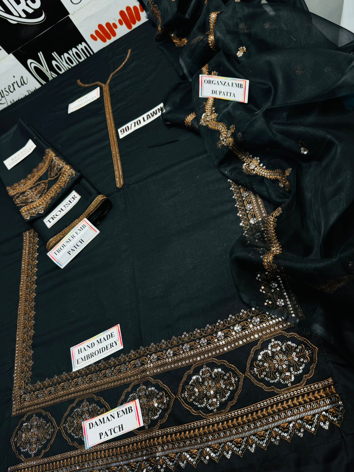 Black Zaren D # 233 - 01 | 3PC Luxury Lawn | Embroidered Organza Duppata