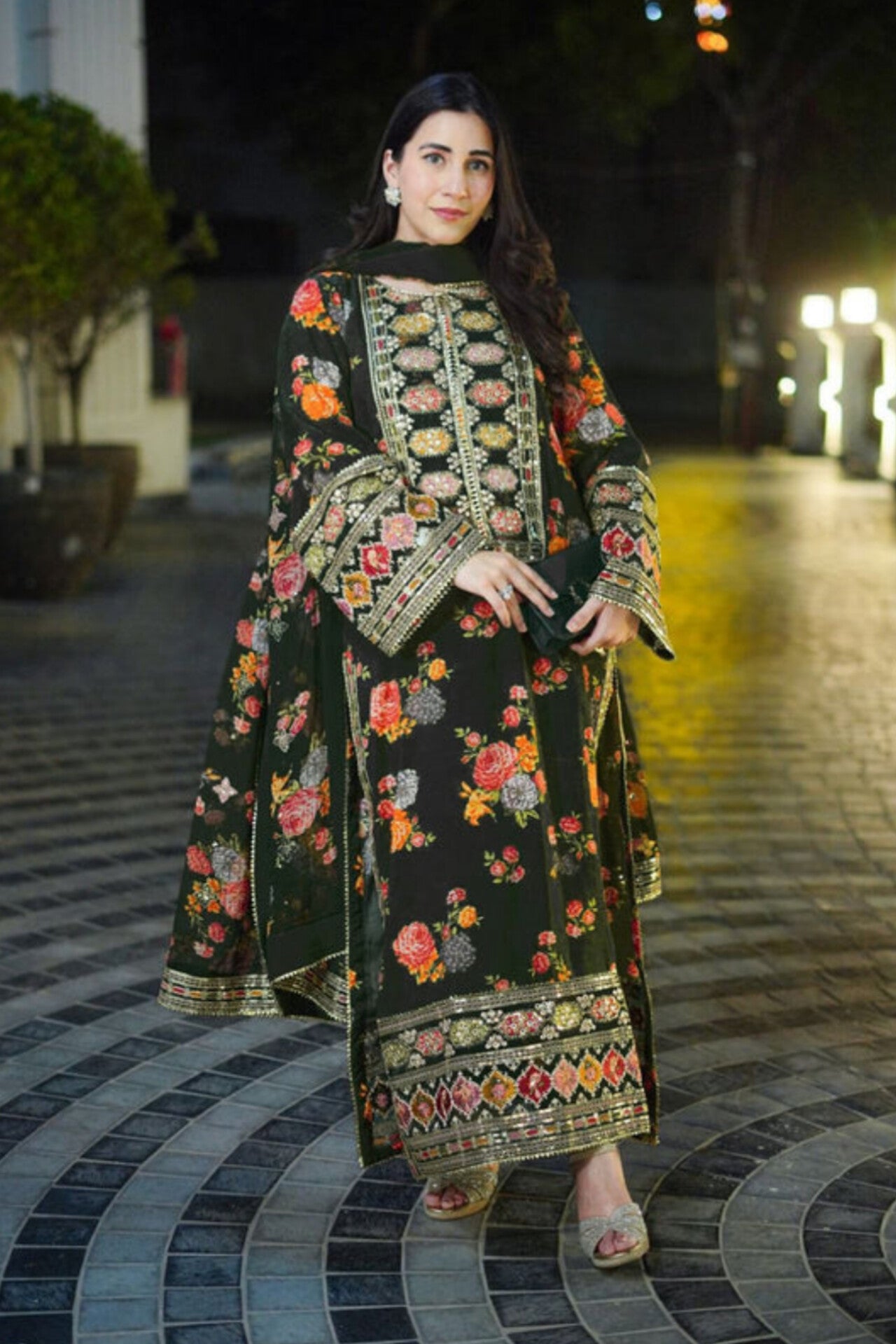 Aneelas D # 197 - 01 | 3PC Luxury Silk | 4 Patti Silk Embroidered Duppata