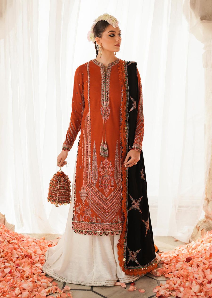 Hussain Rehar D # 180- 01 | 3PC Luxury Dhanak | Dhanak Embroidered Shawl