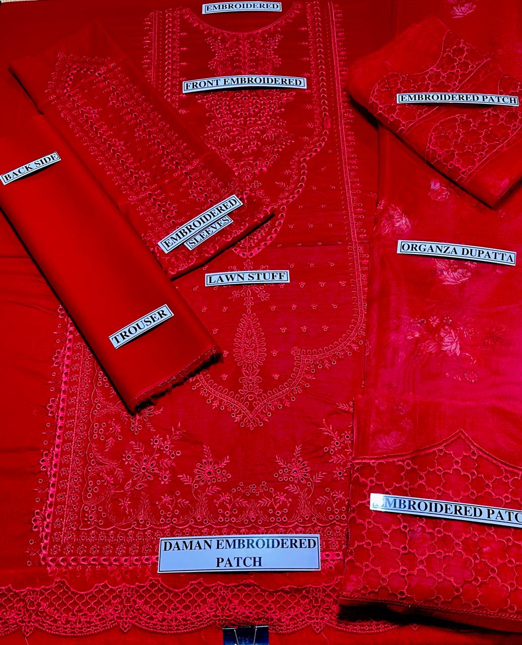 Mushq D # 215 - 01 | 3PC Luxury Lawn | Embroidered Four Side Pallu Dupatta