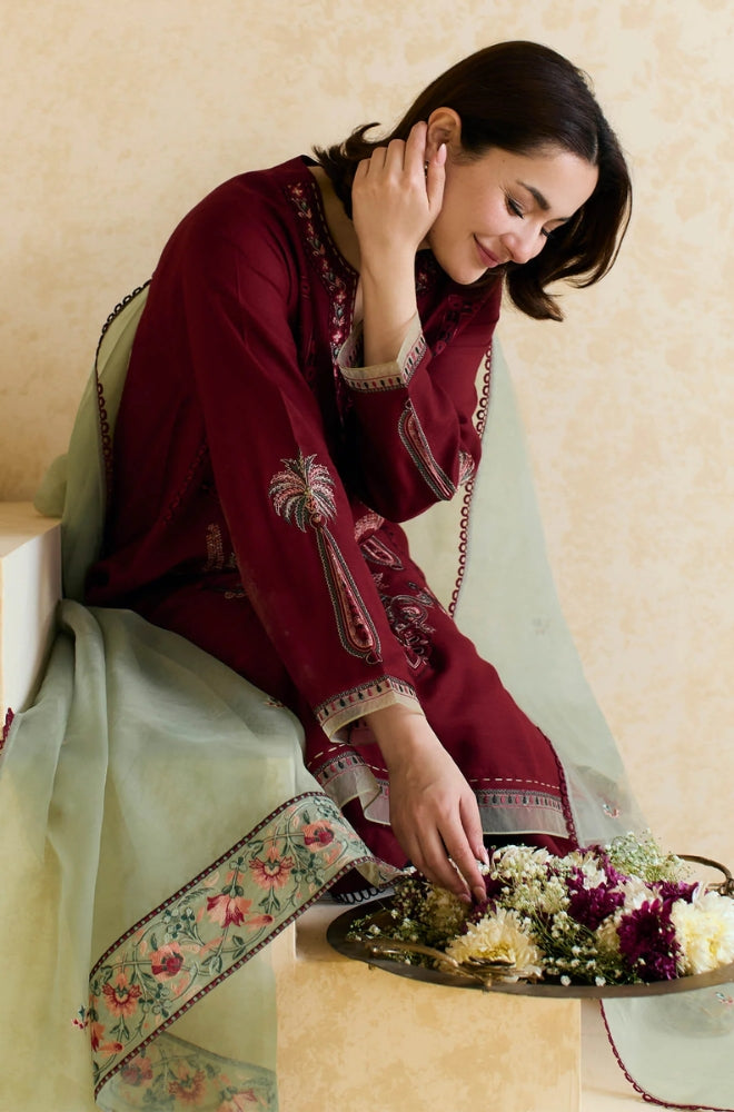 Zara Shahjahan D # 185- 01 | 3PC Luxury Dhanak | Dhanak Embroidered Shawl