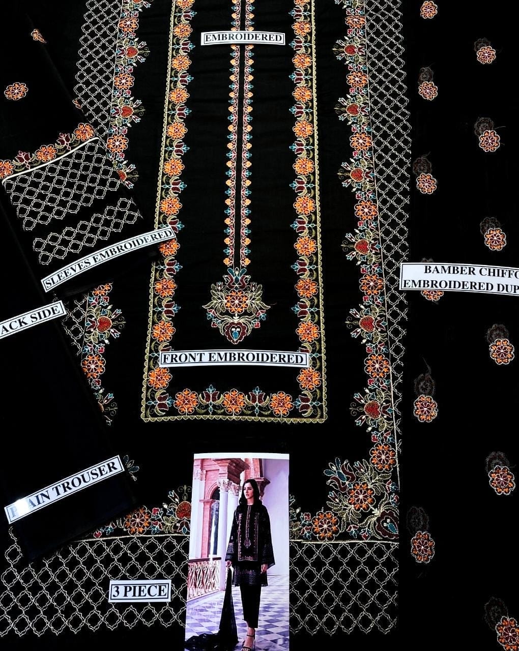 Zaha D # 212 - 01 | 3PC Luxury Lawn | Embroidered Crinkle Chiffon Duppata