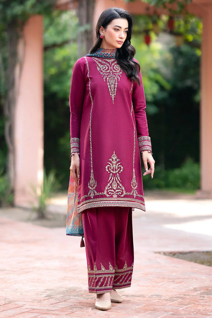 Jazmin D # 347 - 01 | 3pc Dhanak Embroidered Shirt | Wool Print Shawl