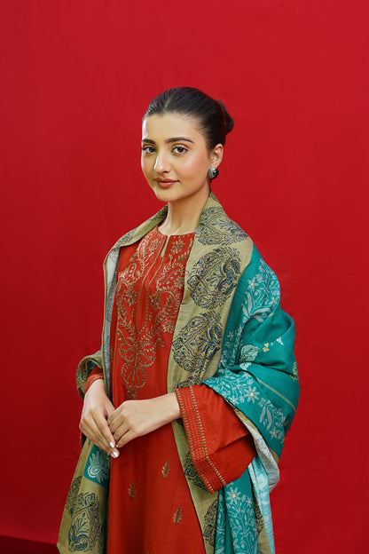 Urge D # 273 - 01 | 3pc Luxury Dhanak Embroidered Shirt | Wool Shawl