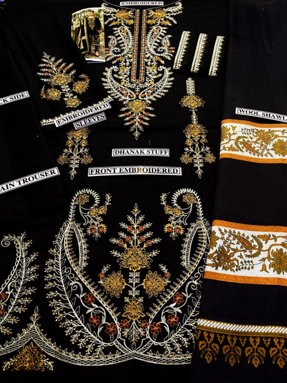 Maria.B D # 110- 02| 3PC Luxury Dhanak | printed wool Shawl