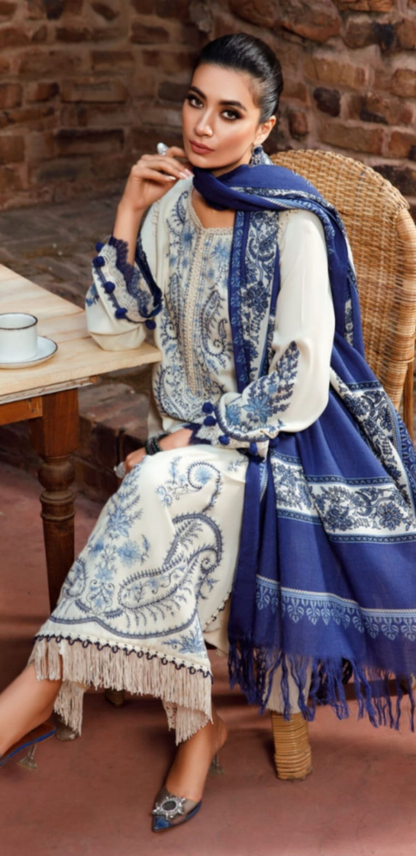 Maria.B D # 109- 01| 3PC Luxury Dhanak | printed wool Shawl