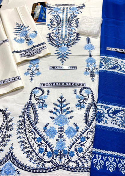 Maria.B D # 109- 01| 3PC Luxury Dhanak | printed wool Shawl