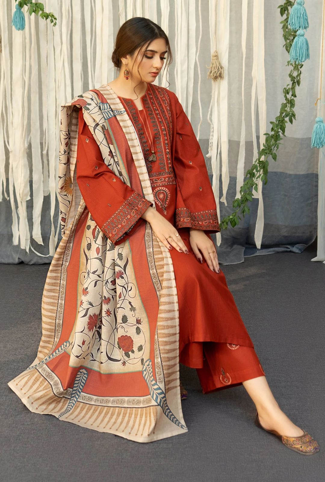 Urge D # 225 - 02B | 3pc Heavy Dhanak with Digital Printed Wool Shawl