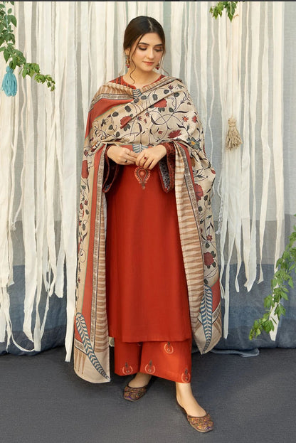 Urge D # 225 - 02B | 3pc Heavy Dhanak with Digital Printed Wool Shawl