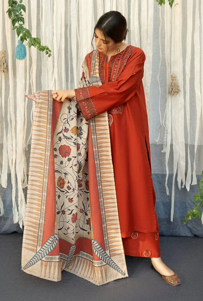 Urge D # 225 - 02B | 3pc Heavy Dhanak with Digital Printed Wool Shawl