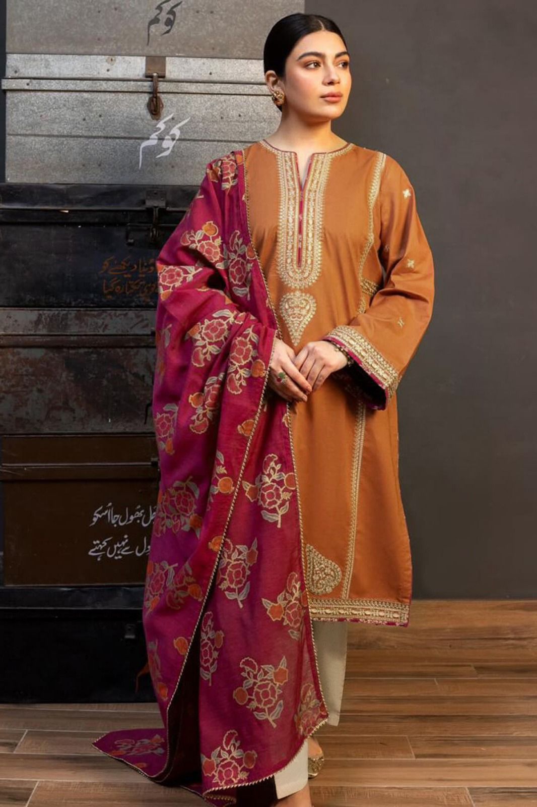 Coco By Zara Shahjahan D # 280 - 01 | 3pc Luxury Dhanak Shirt | Wool Shawl