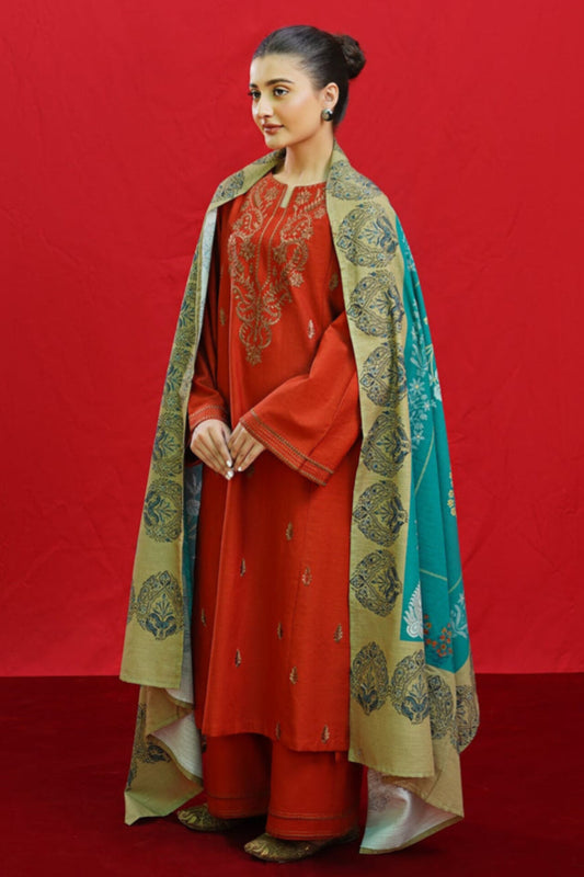 Urge D # 273 - 01 | 3pc Luxury Dhanak Embroidered Shirt | Wool Shawl