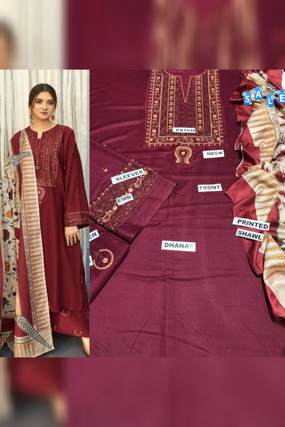 Urge D # 225 - 04 | 3pc Heavy Dhanak with Digital Printed Shawl