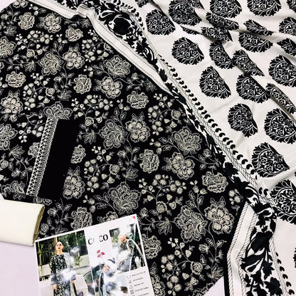 Coco By Zara Shahjahan D # 188 - 01 | 3PC Luxury Dhanak | Digital Printed Twill Pashmina Wool Shawl