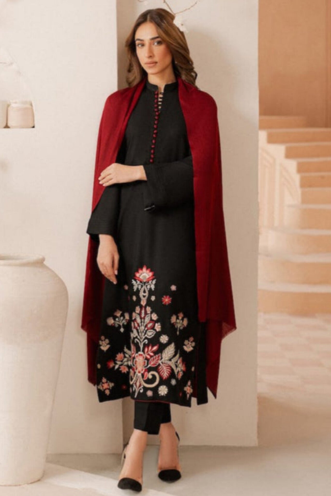 JAZMIN | 165- 01 3PC Luxury Dhanak| plain dhanak shawl