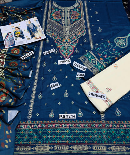 Coco by zara shah D#142- 1|3PC Dhanak|Digital printed Twill pashmina wool shawl