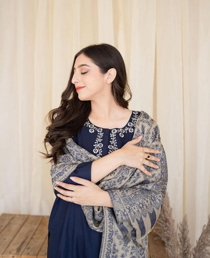 Aisling D # 11 - 01 | 3PC Luxury Dhanak | Couture Wool Print Shawl