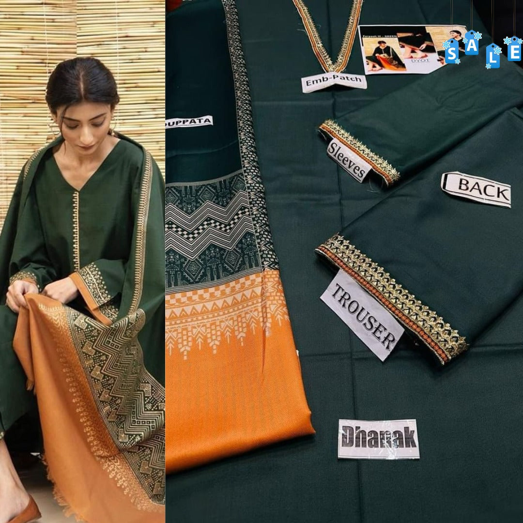 Dyot D # 10 - 02 | 3PC Luxury Dhanak | Couture Wool Print Shawl