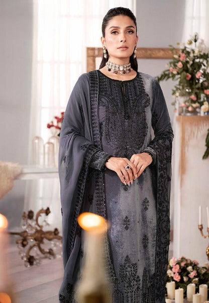 Alvion D # 228 - 01 | 3pc Luxury Velvet | Embroidered Pure Chiffon Dupatta
