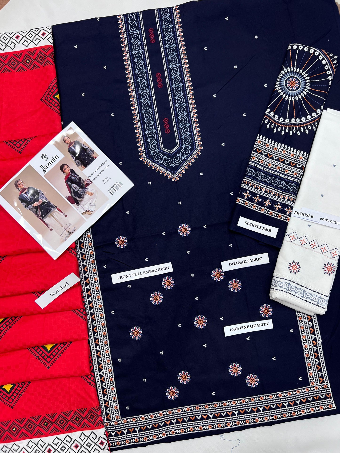 Jazmin D # 23 - 01 | 3PC Luxury Dhanak | Digital Dhanak Wool Shawl