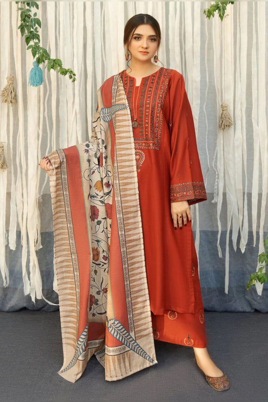 Urge D # 225 - 02B | 3pc Heavy Dhanak with Digital Printed Wool Shawl