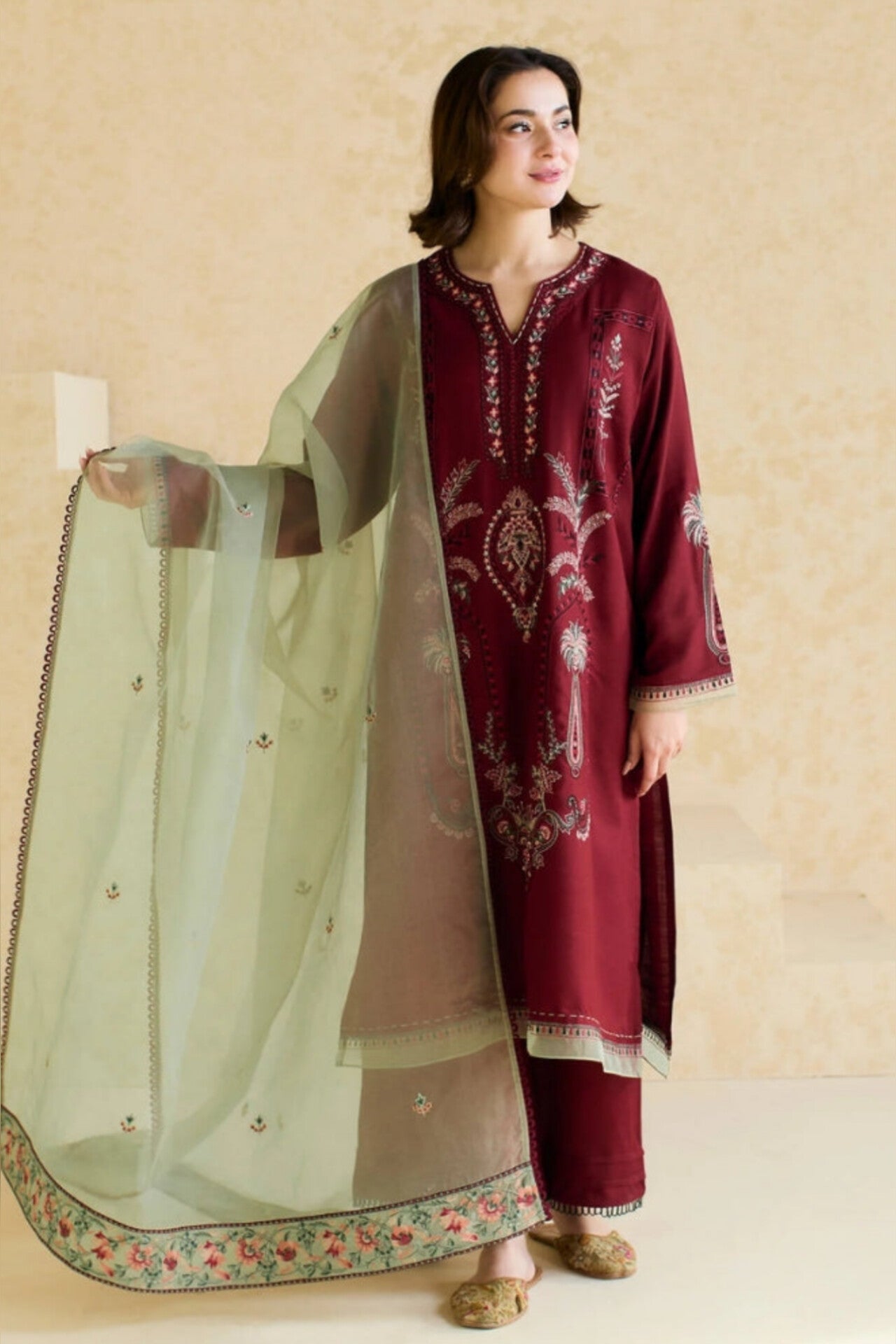Zara Shahjahan D # 185- 01 | 3PC Luxury Dhanak | Dhanak Embroidered Shawl
