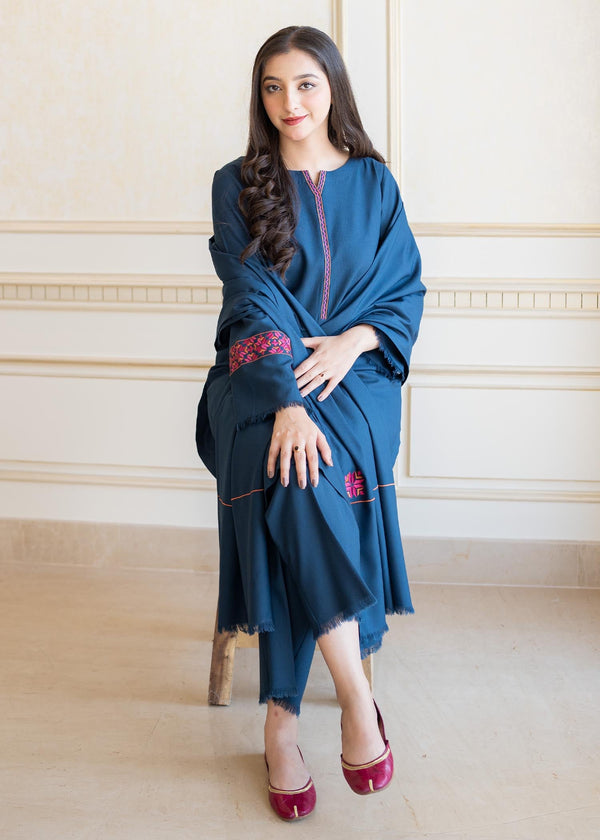 Aisling D # 05 - 01 | 3PC Luxury Dhanak | Couture Wool Embroidered Shawl