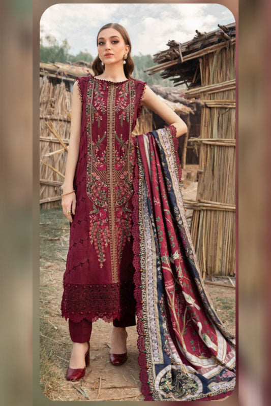 Maria.B D # 103 - 01 | 3PC Luxury Dhanak | Digital Printed Wool Shawl
