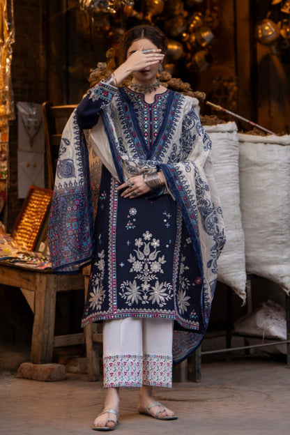 Laam D # 169- 01 | 3PC Luxury Dhanak | Printed Wool Shawl