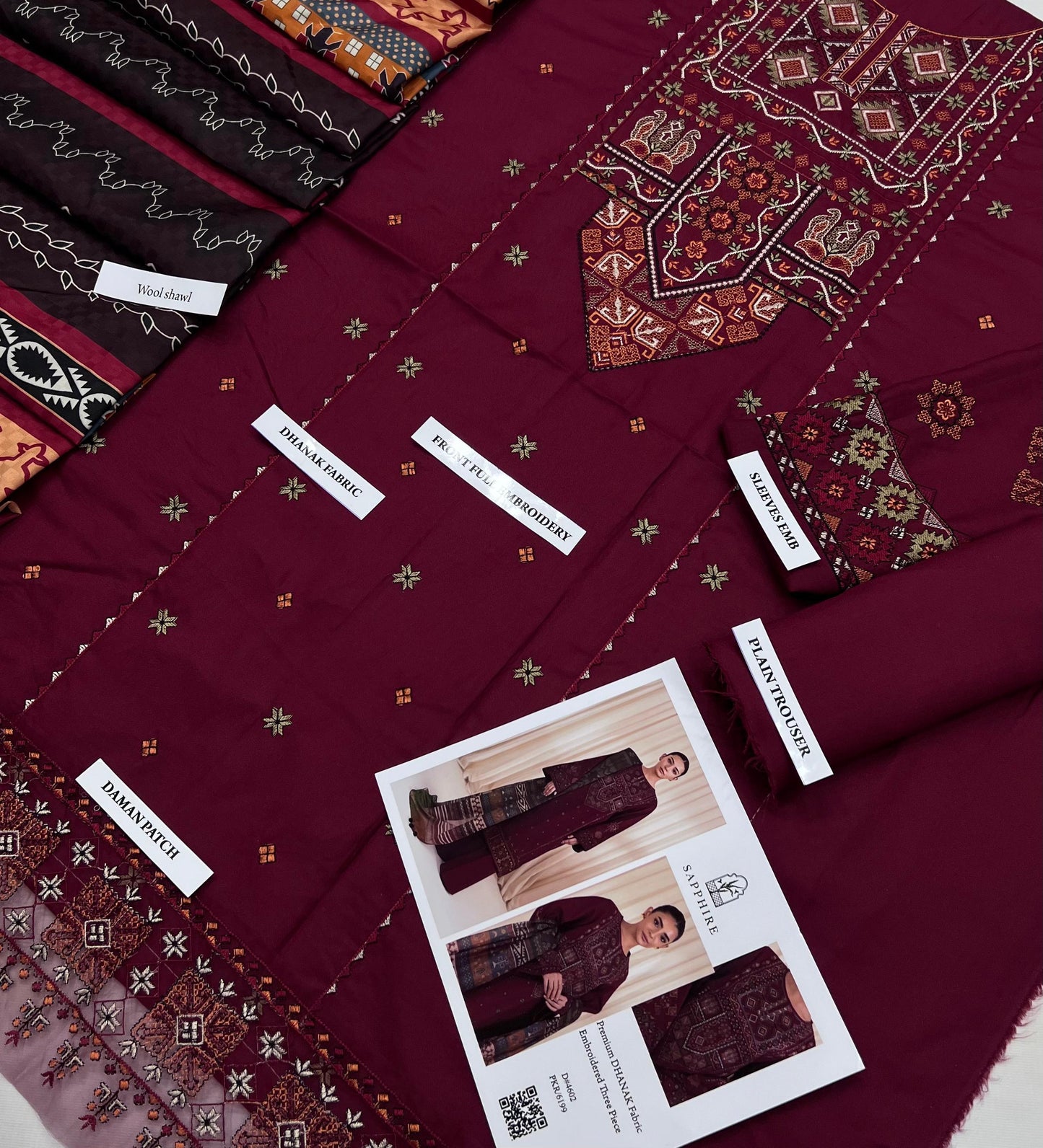 Sapphire D # 21 - 01 | 3PC Luxury Dhanak | Digital Wool shawl