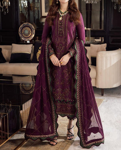 Asim jofa D # 129- 01| 3PC Luxury Dhanak | Dhanak embroidered wool shawl