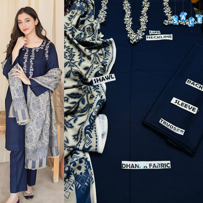 Aisling D # 11 - 01 | 3PC Luxury Dhanak | Couture Wool Print Shawl