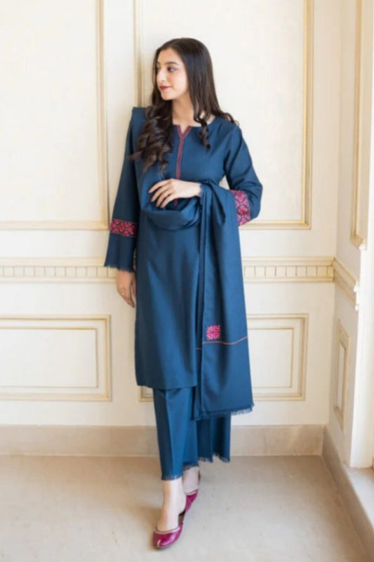 Aisling D # 05 - 01 | 3PC Luxury Dhanak | Couture Wool Embroidered Shawl