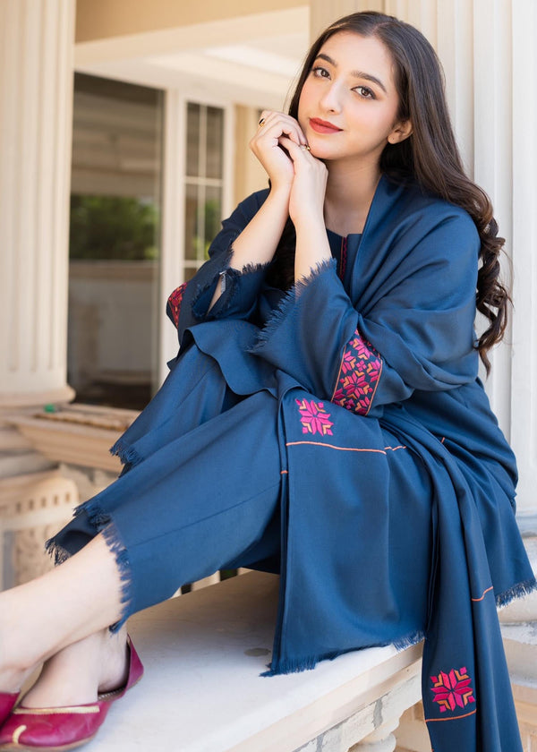 Aisling D # 05 - 01 | 3PC Luxury Dhanak | Couture Wool Embroidered Shawl
