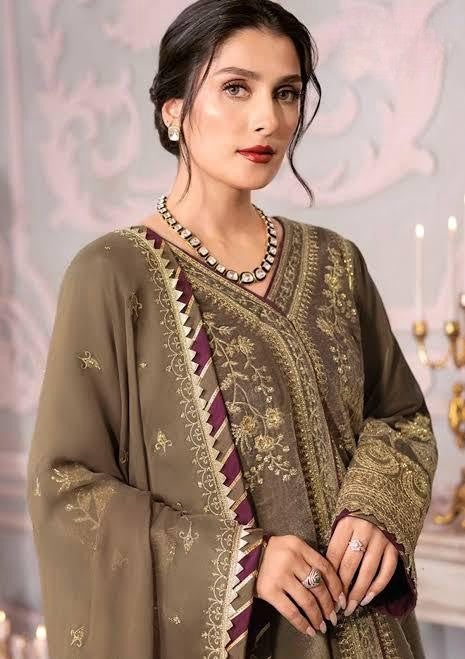 Alvion D # 221 - 01 | 3pc Luxury Velvet | Pure Chiffon Embroidered Dupatta