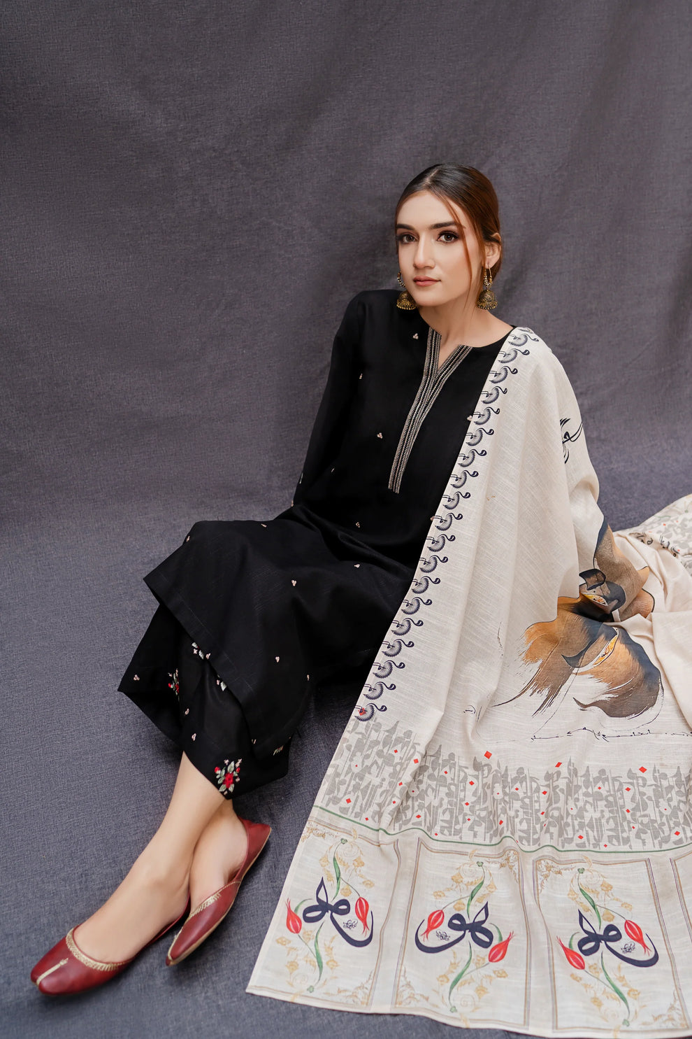 Urge D # 01 - 01 | 3PC Luxury Dhanak | Couture Wool Print Shawl