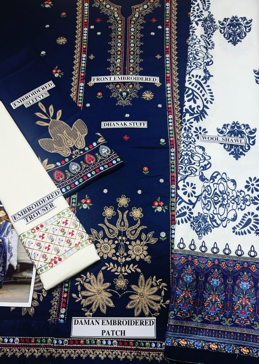 Laam D # 169- 01 | 3PC Luxury Dhanak | Printed Wool Shawl