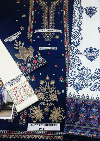 Laam D # 169- 01 | 3PC Luxury Dhanak | Printed Wool Shawl