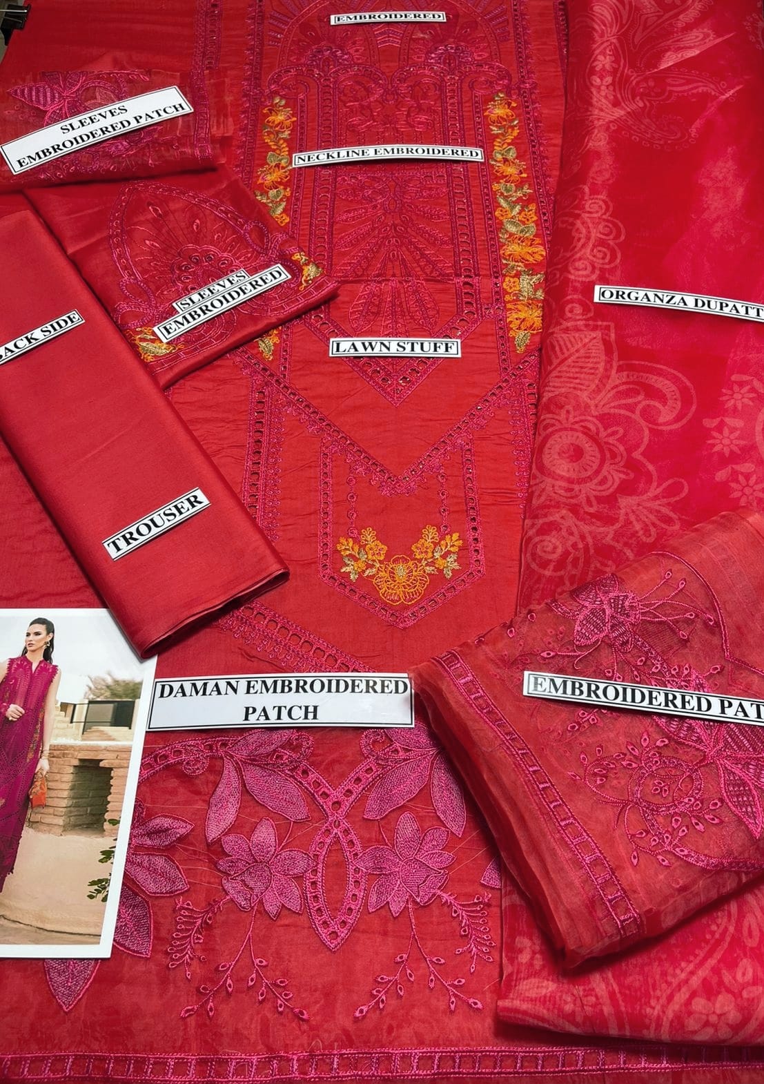 Maria B D # 276 - 01 | 3PC Printed Lawn | Printed Organza Duppata with Embroidered Pallu