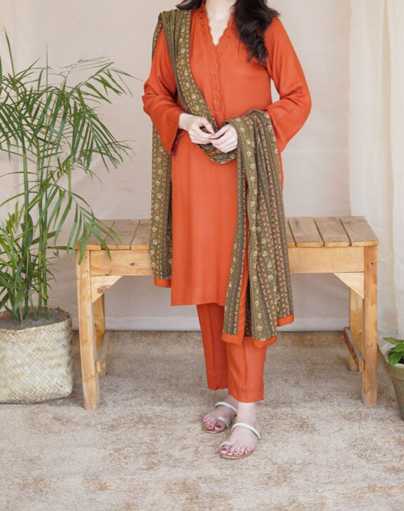 Aisling D # 120- 01| 3PC Luxury Dhanak | print twill Pashmina wool shawl