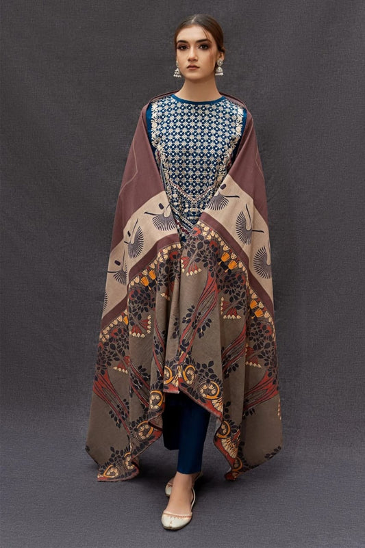 Urge D # 02 - 01 | 3PC Luxury Dhanak | Couture Wool Print Shawl