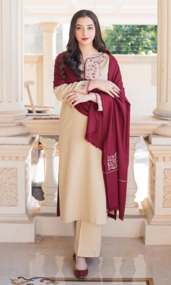 Aisling D # 08 - 01 | 3PC Luxury Dhanak | Couture Wool Embroidered Shawl