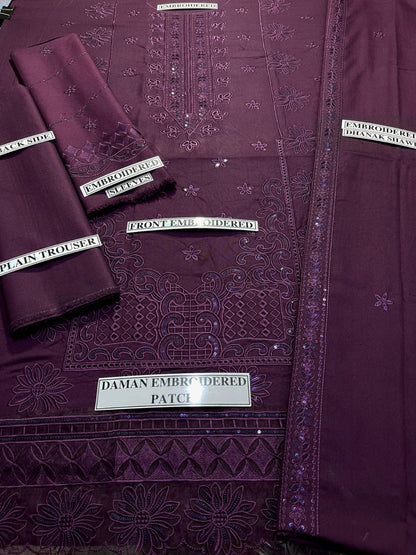 IZNIC# 153 - 01| 3PC Luxury Dhanak |Embroidered Dhanank Shawl