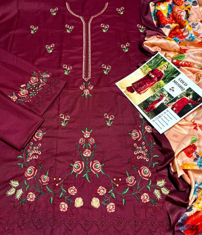 Coco By Zara Shahjahan D # 99 - 01 | 3PC Luxury Dhanak | Digital Printed Twill Pashmina Wool Shawl